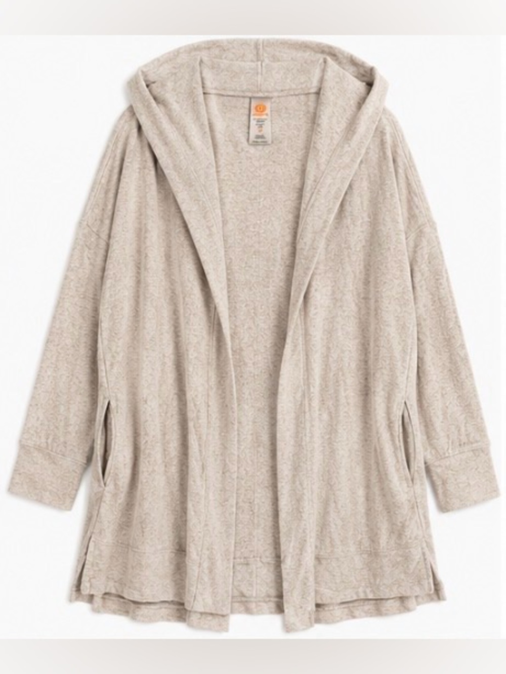 Mono B Women’s Hooded Open Front Cardigan Longline Oatmeal Beige Size Small